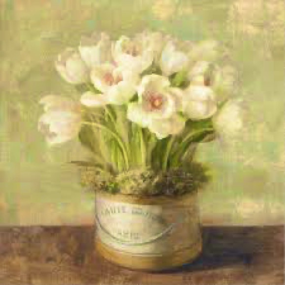 Hatbox Tulips & Freesia by Danhui Nai 14”x 14” Canvas Wall Art (Set of 2) - Picture 3 of 4